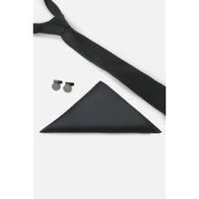 Peter England Men Black Textured Tie & Pocket Square with Cufflink