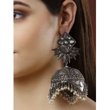 Moedbuille Mirrors & Pearls Antique Tasselled Design Oxidised Silver Plated Handcrafted Jhumkas