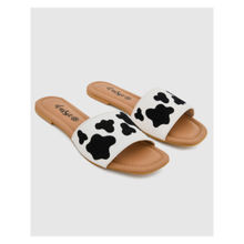 Daisie Embroidered Cow Motif White Evening Flats