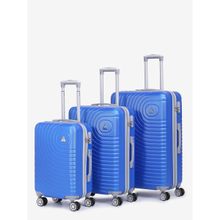 Teakwood Unisex Set of 3 Blue Textured Hard-Sided Trolley Suitcases