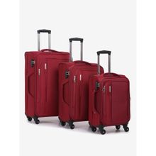 Teakwood Unisex Set of 3 Red Solid Soft-sided Trolley Suitcases