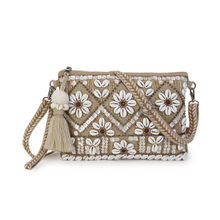 Anekaant Boho Beige & White Cotton Jute & Canvas Boho Embellished Sling Bag