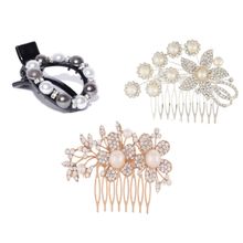 Priyaasi Combo Of 3 Floral Comb Pin And Clutch Hair Accessories