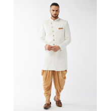 Vastramay Men's White And Rose Gold Polyester Lurex Blend Sherwani and Dhoti (Set of 2)