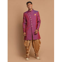 Vastramay Men's Purple And Rose Gold Silk Blend Sherwani and Dhoti (Set of 2)