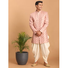 Vastramay Men's Pink Silk Blend Sherwani and Dhoti (Set of 2)