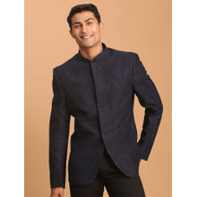 Vastramay Men's Navy Blue Silk Blend Jodhpuri