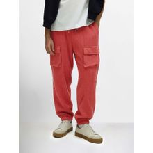 The Indian Garage Co Men Loose Fit Texture Mid-Rise Red Joggers