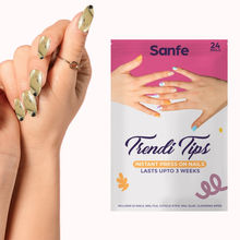 Sanfe Instant Stick On Nails - Golden Chrome 24 Reusable Artificial Fake Nails Light Salon Look