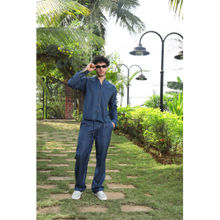 roar for good Navy Blue Hemp Mandarin Collar Shirt Smart Breezy and Classic Appeal