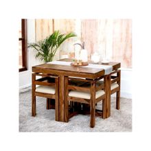 Ikiriya Sheesham Accent 4 Seater Dining Table with Chair In Natural Teak Finish (Set of 5) (1 Year Warranty)