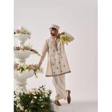 WABI SABI by Anshum-Ritesh Golden Blossom Ivory Thread Work Kurta with Pant