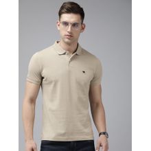 THE BEAR HOUSE Men Beige Solid Slim Fit Cotton Polo Collar T-Shirt