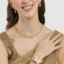 ZENEME Gold-Plated Cz Stone-Studded Necklace Ad Studded Bracelete Jewellery Set