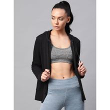 Alcis Women Black Solid Hooded Front Open Sweatshirt