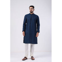 ETHNIC INDIA Embellished Viscose Rayon Navy Blue Regular Straight Kurta