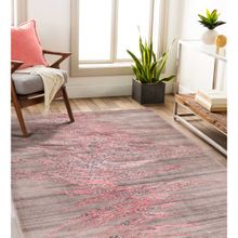 Qaaleen Hair Line Carving Cut Pile Grey Pink 7 x 10 ft Rug