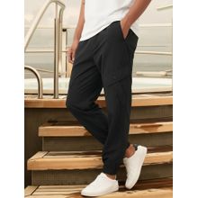 Bewakoof Men's Jet Black Super Loose Fit Nylon Cargo Jogger Pants