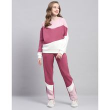 Monte Carlo Women Solid Pink Round Neck Full Sleeve Sweat Shirt With Trackpant