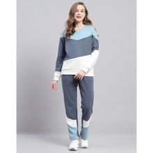 Monte Carlo Women Colorblock Blue Round Neck Full Sleeve Sweat Shirt With Trackpant