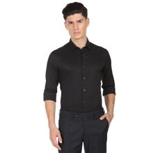Arrow Newyork Men Black Solid Sateen Weave Manhattan Slim Fit Formal Shirt