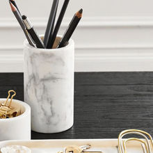 Hollyhock White Blotch Desk Accessories Marble Pen Stand