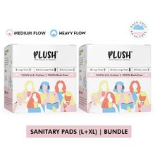 Plush L + XL Sanitary Pads Bundle - 100% Pure US Cotton Pads - 28 Pcs + 4 Free Panty Liners