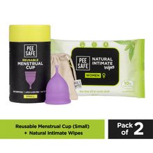 Pee Safe Combo of Menstrual Cup (Extra Small) with Intimate Wipes (Pack of 10 Wipes)