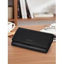 Sassora Genuine Leather Rafid Blocking Bifold Clutch Wallet For Women Black (M)