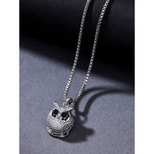 VIRAASI Unisex Silver-Plated Owl Black Stone Pendant with Chain