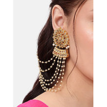 Nuyug White Brass Gold Plated Pair Of Earrings with Earchains