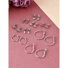 Shoshaa Set of 9 Silver-Platead Contemporary Drop Hoop Earrings