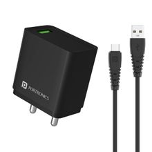 Portronics Adapto ONE C 18W Fast Charging Mobile Charger Adapter with 3Amp,1M Type C Cable (Black)