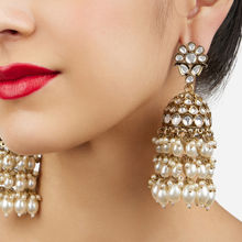Zaveri Pearls Gold Tone Kundan Cluster Pearl Drop Ethnic Jhumka Earrings-ZPFK16735