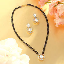 Zaveri Pearls Gold Tone Austrian Diamonds Round Shape Mangalsutra Earrings Set-ZPFK17077