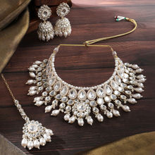 Zaveri Pearls Gold Tone Kundan Beads Bridal Necklace Earrings Maangtikka Set-ZPFK17106