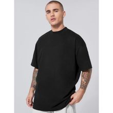 CHKOKKO Black Solid Crew Neck T-Shirt for Men