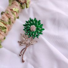 Mahi Green and White Crystals Sunflower Brooch Lapel Pin for Women (BP1101085RGRE)