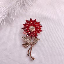 Mahi Red and White Crystals Sunflower Brooch Lapel Pin for Women (BP1101087RRed)