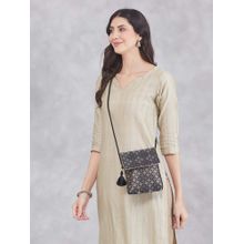 Fabindia Black Cotton Silk Woven Slingbag