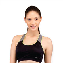 Veloz Women's Multisport Wear - Sports Bra V Flex Patch & Piping Pattern With Pads- Black