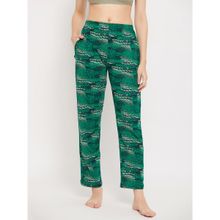 Clovia Print Me Pretty Pyjama In Forest Green - 100 Percent Cotton