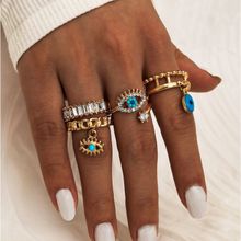 Joker & Witch Blue Eye Gold Set Of 4 Rings For Women