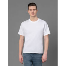 Red Tape Men White Pure Cotton Solid Round Neck T-Shirt