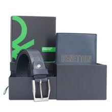United Colors of Benetton Wristhrall Men Belt Wallet Gift Set Navy
