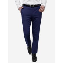 Metal Men's Solid Royal Blue Terry Rayon Slim Fit Formal Trouser