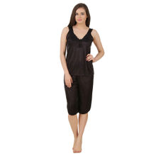 Fasense Women Satin Nightwear Nightsuits Top And Capry Set SR018 B - Black