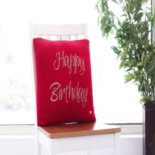 PLUCHI Happy Birthday Red Color Cotton Knitted Decorative 16 x 16 Inches Cushion Cover