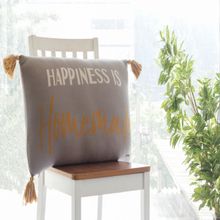 PLUCHI Happiness Is Homemade Light Grey Cotton Knitted Decorative 16 x 24 Inches Pillow Covers