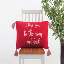 PLUCHI I Love You To The Moon and Back Red Cotton Knitted Decorative16 x 24 Inches Pillow Covers